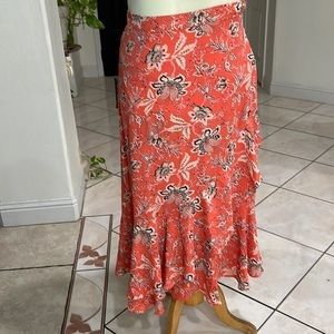 New woman long stamped skirt color coral blaze
